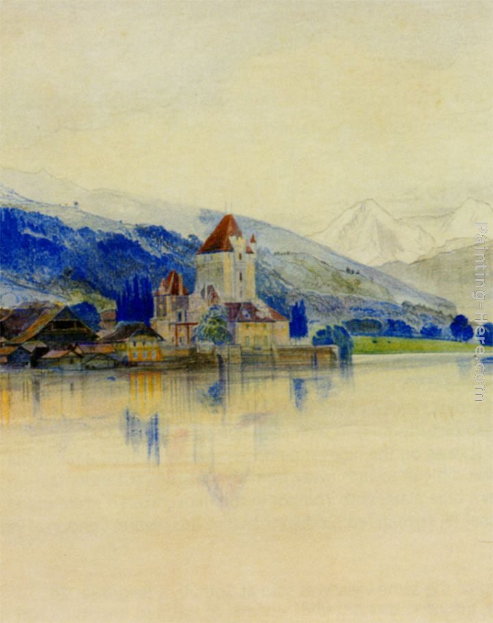 Edward Lear Lake Thun with the Schloss Oberhofen